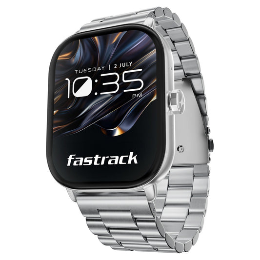 Fastrack Radiant FX2 Luxury Metal Smartwatch with largest 5.1 AMOLED Display with Functional Crown With Silver Strap