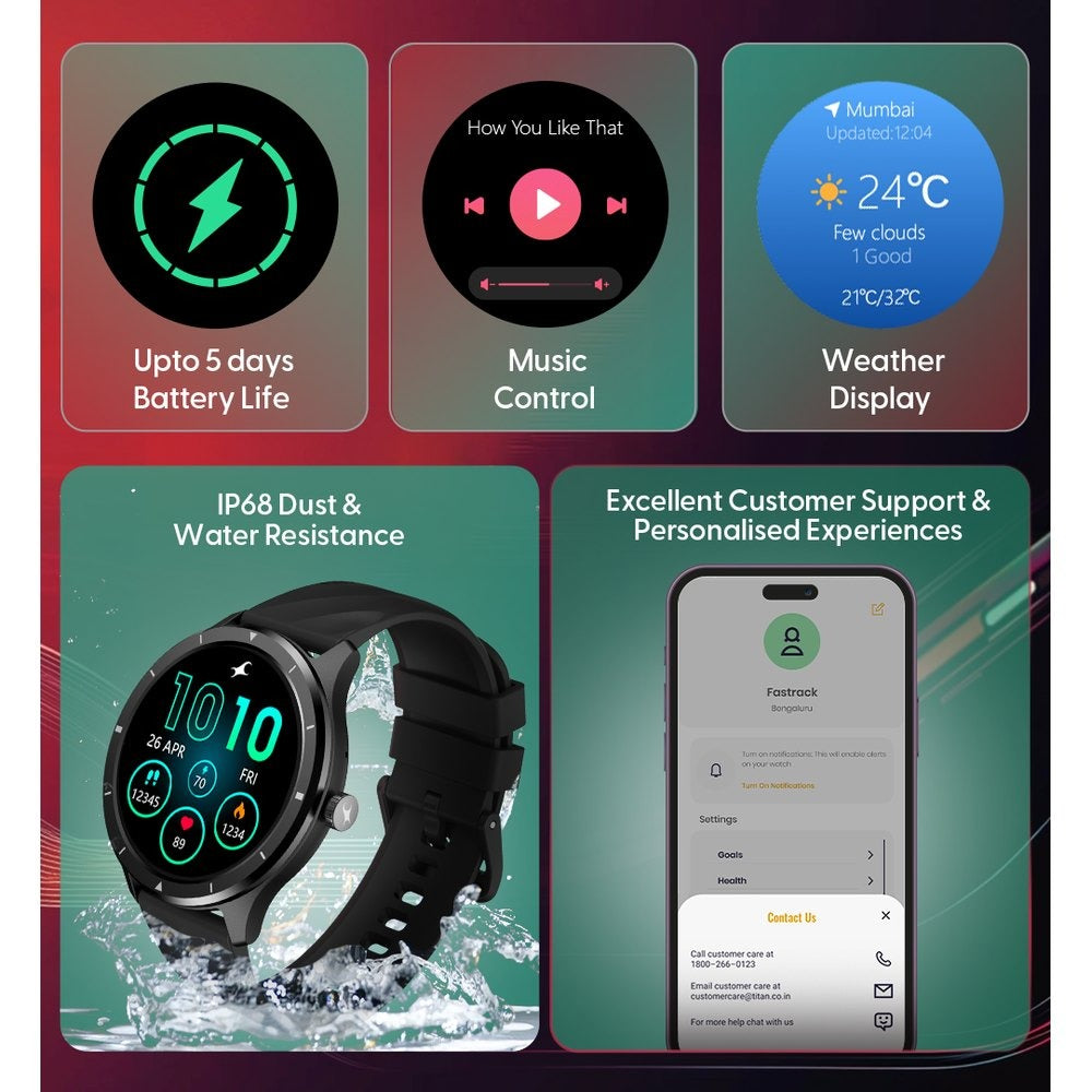 Fastrack Revoltt FR2 with 3.50 cm UltraVU Display, Advanced Blazing Fast UI, Working Crown, IP68 Smartwatch