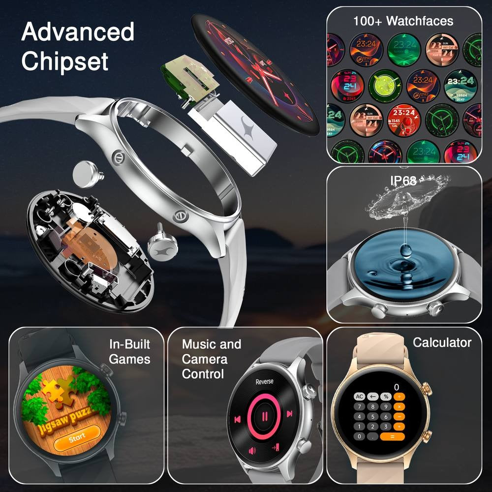 Fastrack Optimus 2 Pro 3.63 cm AMOLED, Advanced Blazing Fast UI, AOD, Metal Case, IP68, Working Crown Smartwatch