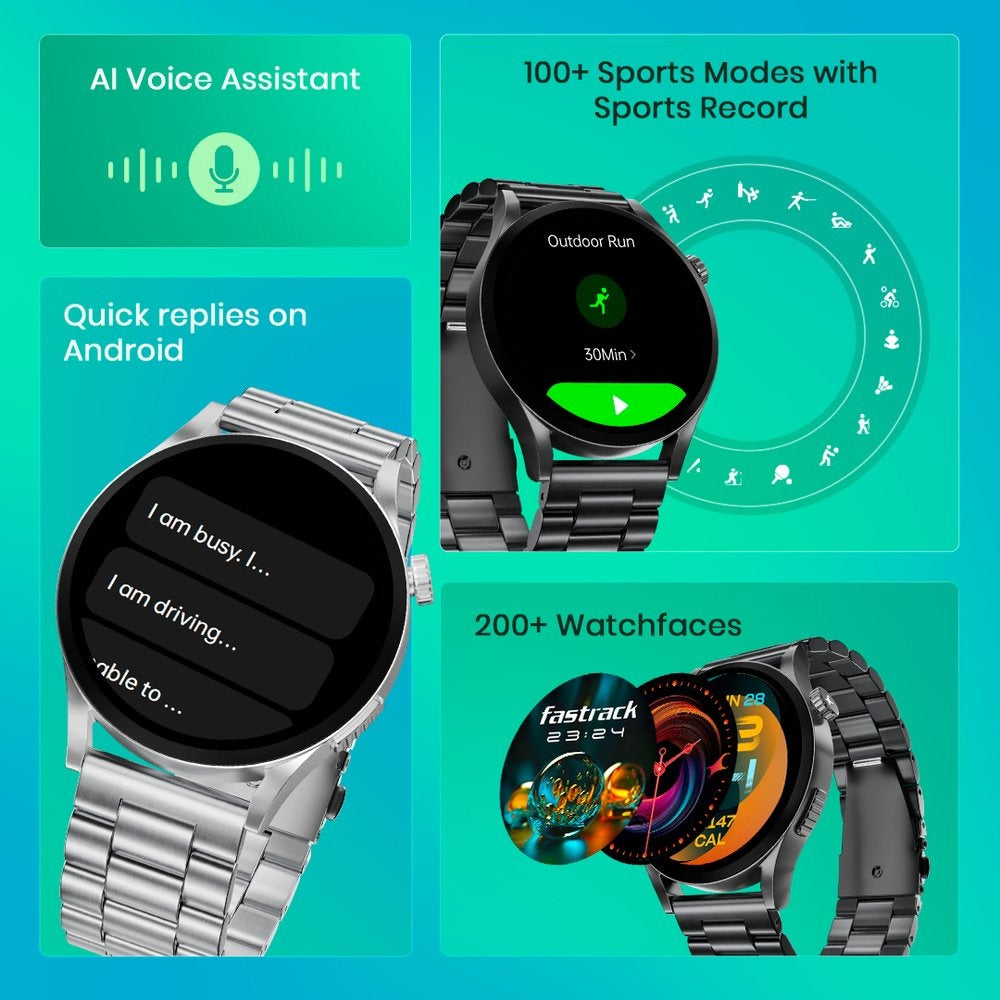 Fastrack Radiant FX4 Premium Metal Smartwatch with 3.8 cm EdgeX AMOLED Display, Functional Crown