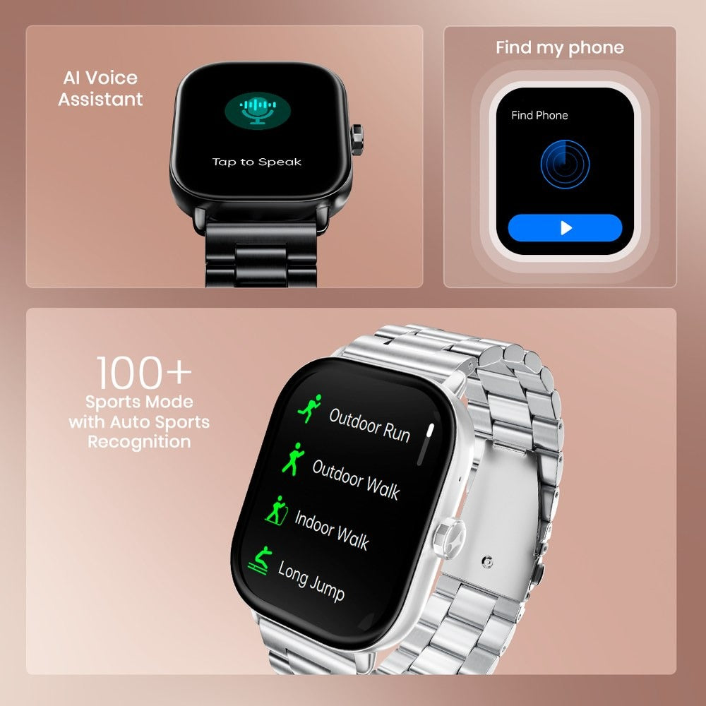 Fastrack Radiant FX2 Luxury Metal Smartwatch with largest 5.1 AMOLED Display with Functional Crown With Silver Strap