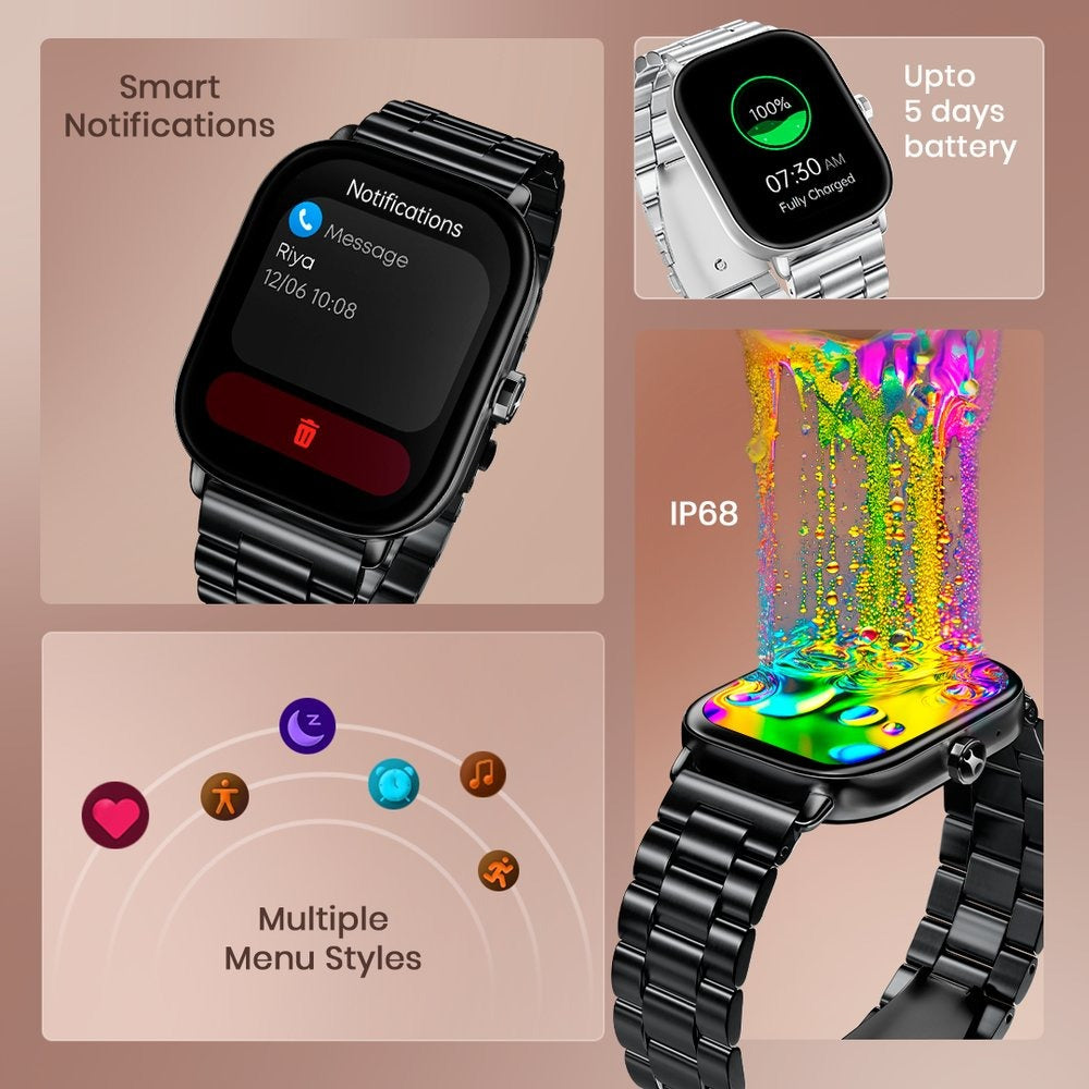 Fastrack Radiant FX2 Luxury Metal Smartwatch with largest 5.1 AMOLED Display with Functional Crown With Silver Strap