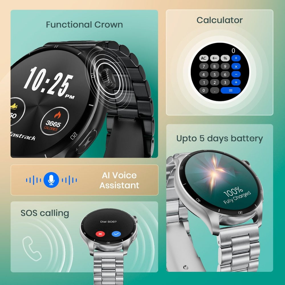 Fastrack Dezire FX1 Pro with 3.6 CM AMOLED Display with Functional Crown,SingleSync BT Calling,AOD,AI Voice Assistant