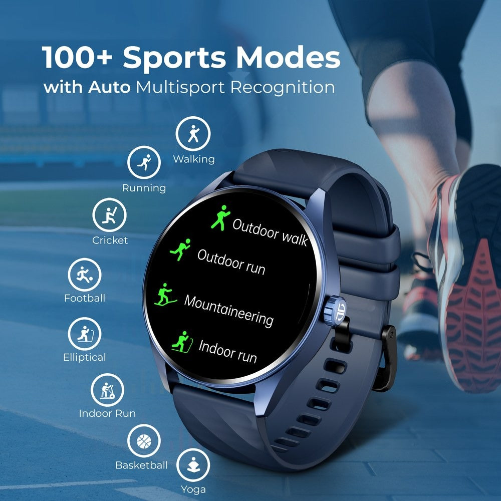 Titan Crest with 3.63 cm AMOLED Display and AOD, Functional Crown, BT Calling Smartwatch with Rose Gold Mesh Strap