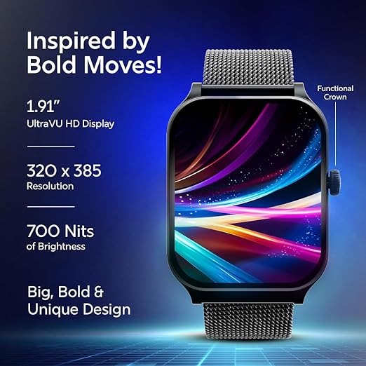 Fastrack New Limitless Classic|Large 1.91" Super UltraVU Display|Functional Crown|Highest 320x385 Pixel Resolution|SingleSync BT Calling|100+ Sports Modes|Metal Case Premium Smartwatch 38108AM01