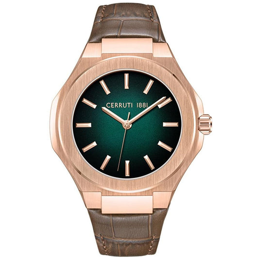 Cerruti SS24 Quartz Green Dial Brown Leather Strap Watch for Men