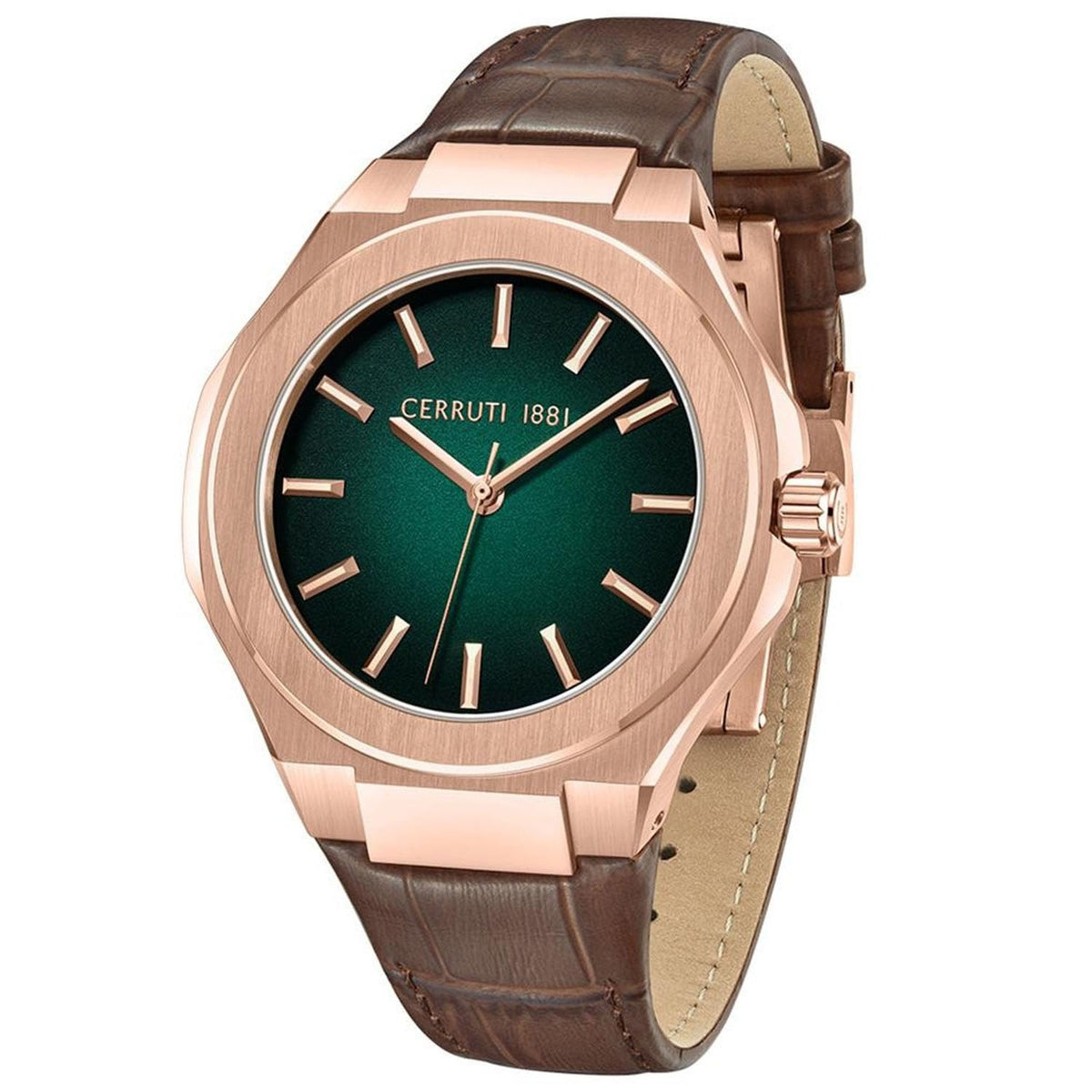 Cerruti SS24 Quartz Green Dial Brown Leather Strap Watch for Men