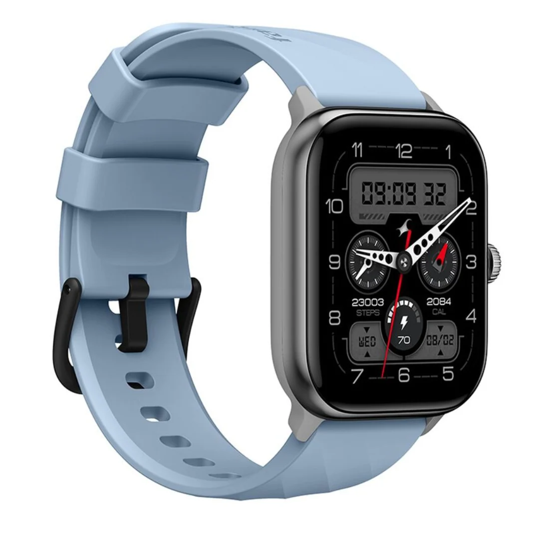 Fastrack Nitro Pro with 4.69 cm AMOLED Display, AOD, Functional Crown, BT Calling Smartwatch with Fluoroscent Blue Strap 38105PP04