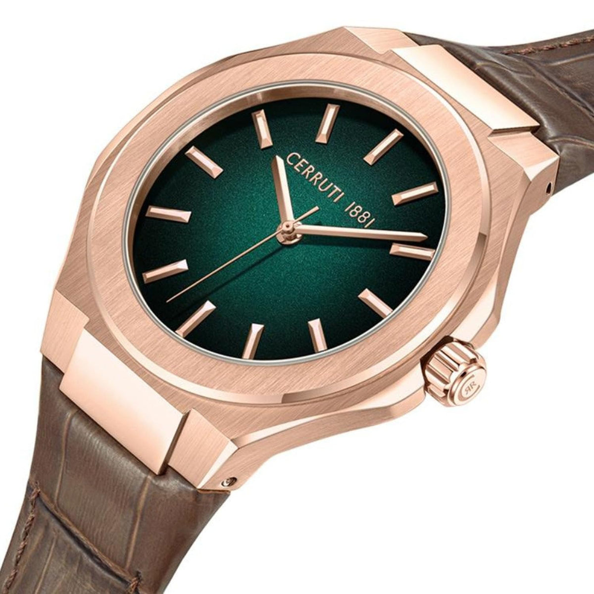 Cerruti SS24 Quartz Green Dial Brown Leather Strap Watch for Men