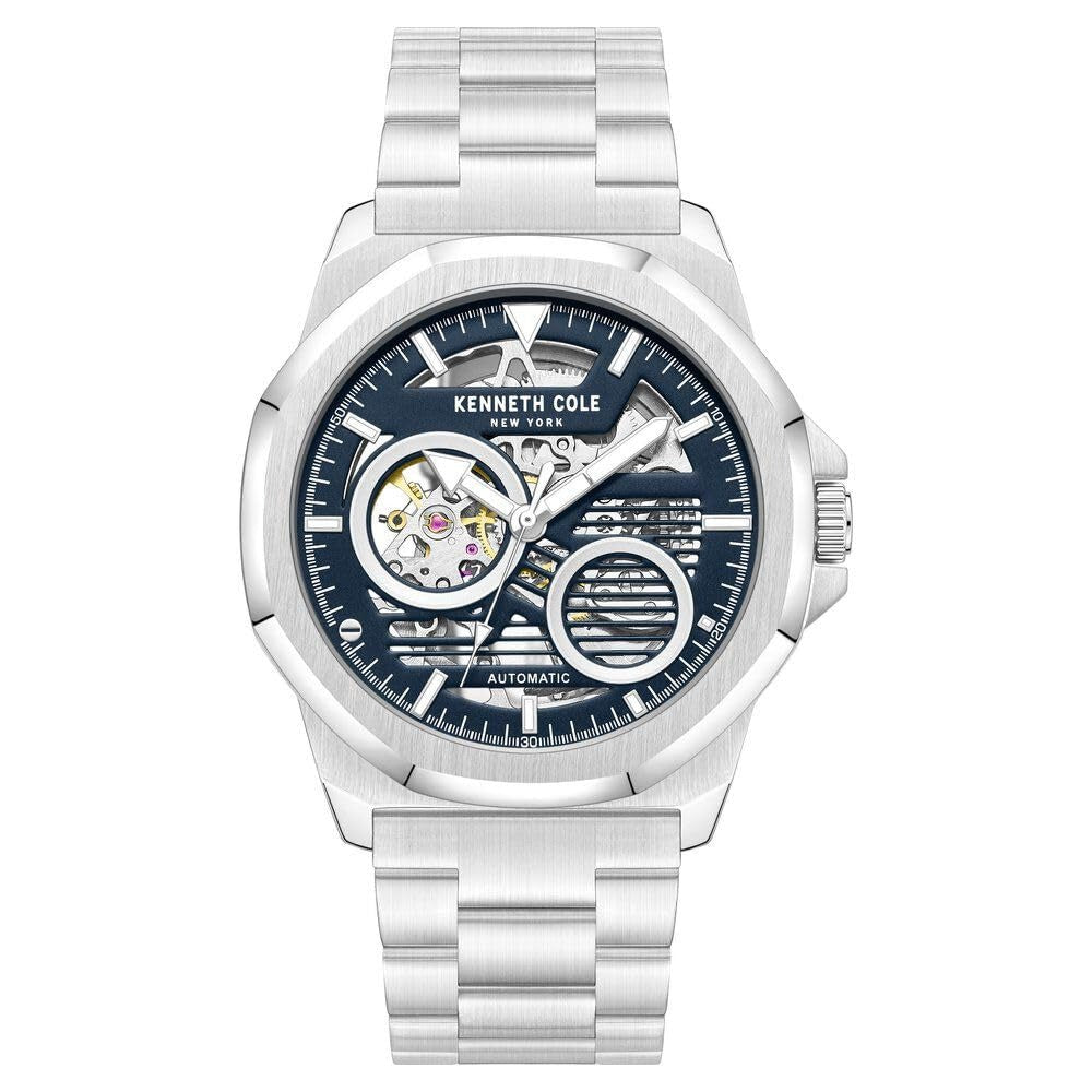 Kenneth Cole Automatic Blue Dial Silver Stainless Steel Strap Watch for Men - KCWGY0013602MN