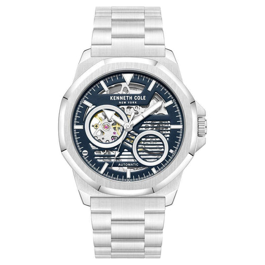 Kenneth Cole Automatic Blue Dial Silver Stainless Steel Strap Watch for Men - KCWGY0013602MN