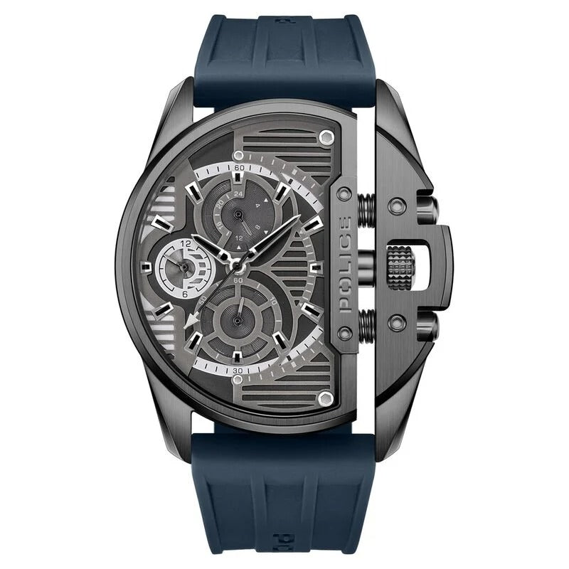 Police Quartz Multifunction Black Dial Blue Silicon Strap Watch For Men