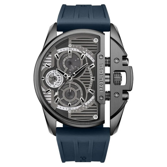 Police Quartz Multifunction Black Dial Blue Silicon Strap Watch For Men