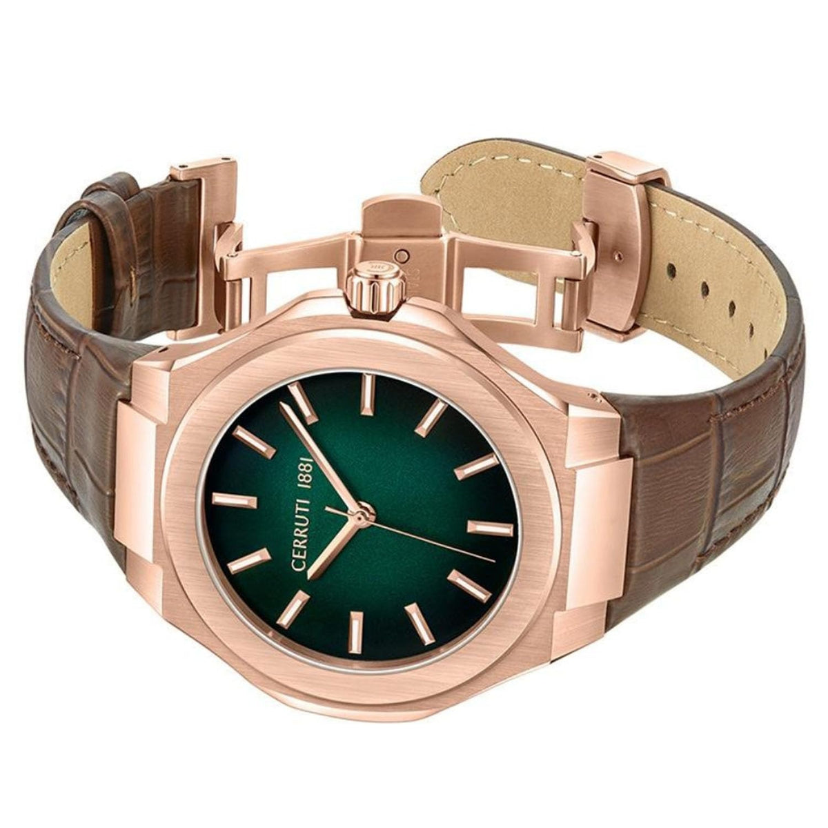 Cerruti SS24 Quartz Green Dial Brown Leather Strap Watch for Men