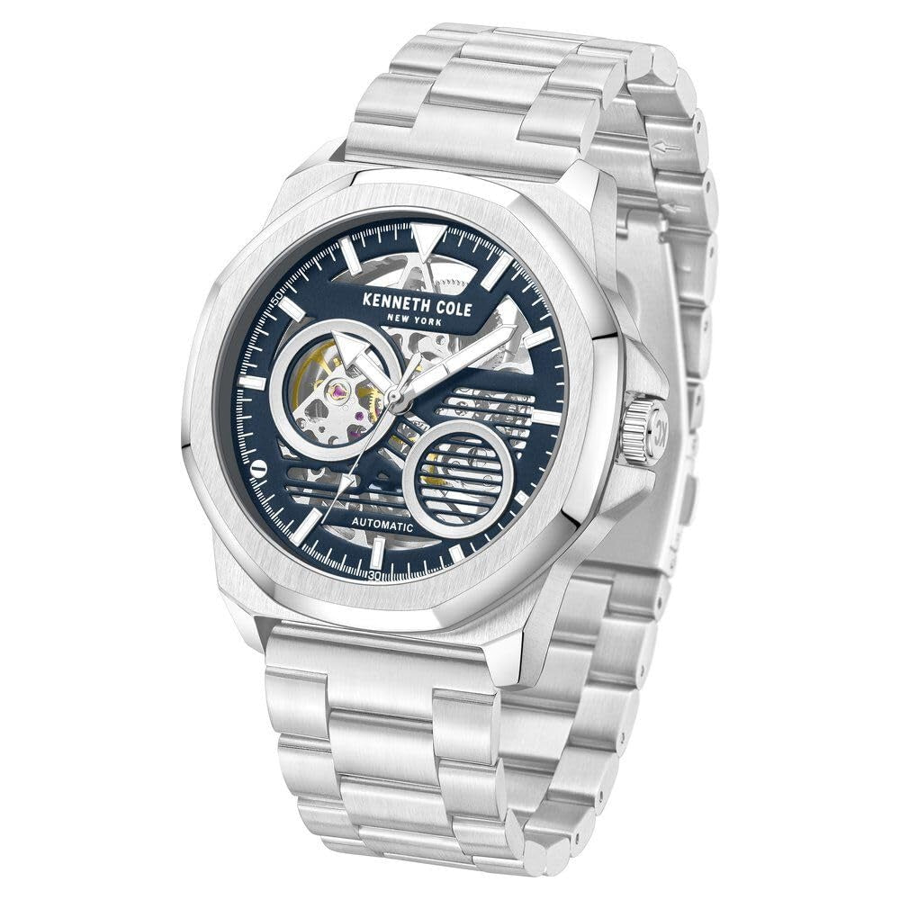 Kenneth Cole Automatic Blue Dial Silver Stainless Steel Strap Watch for Men - KCWGY0013602MN