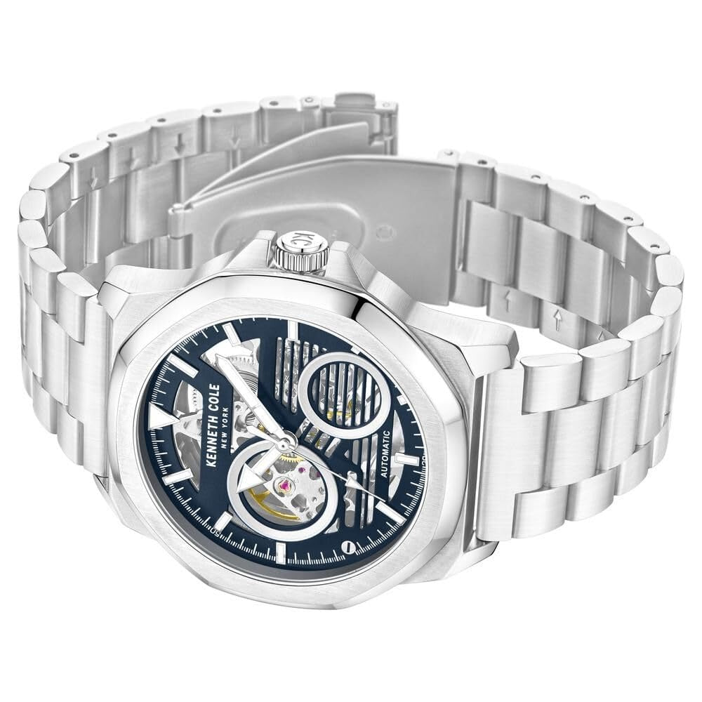 Kenneth Cole Automatic Blue Dial Silver Stainless Steel Strap Watch for Men - KCWGY0013602MN