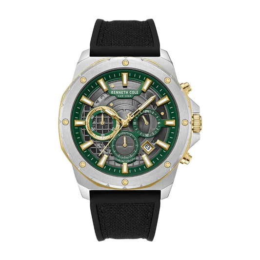 45 mm Green Dial Silicone Chronograph Watch For Men