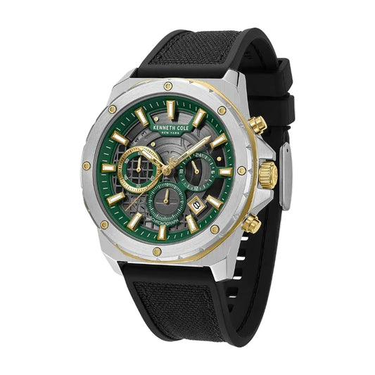 45 mm Green Dial Silicone Chronograph Watch For Men